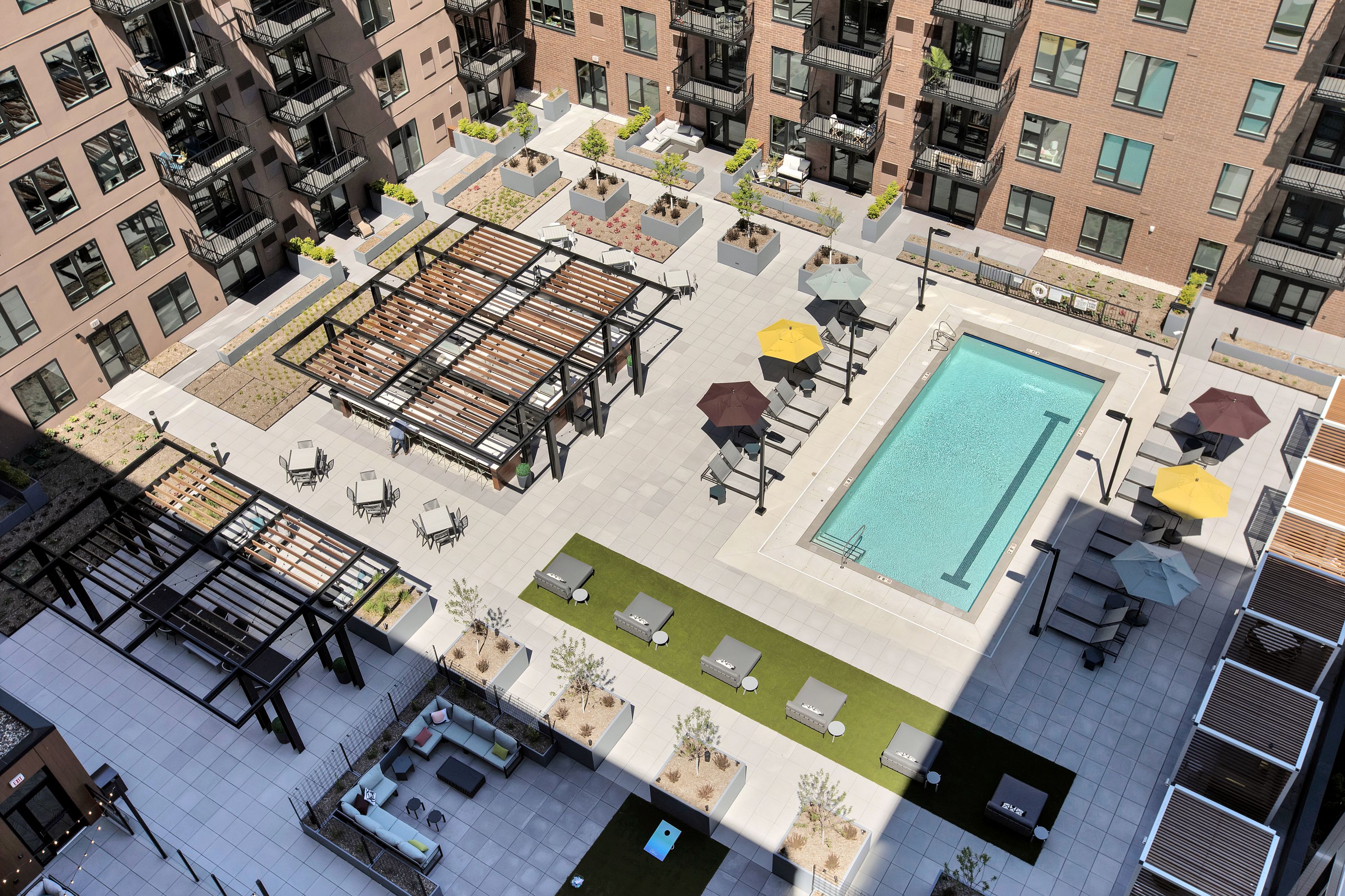 Odin pool and outdoor lounge aerial view